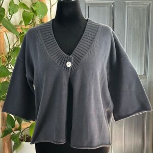 Poetry Navy Blue Single Button Cardigan US 16 Cotton Boxy 3/4 Sleeves Lagenlook